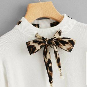 Tie Neck Leopard Print Sweater